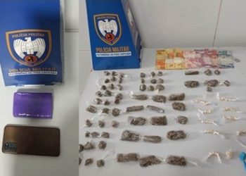 Polícia Militar apreende meio quilo de maconha, com dupla em motocicleta, no Jocafe e pedras de crack e buchas de maconha no Aviso