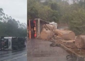 Carreta tomba na BR 101, em Aracruz, e parte da via foi interditada