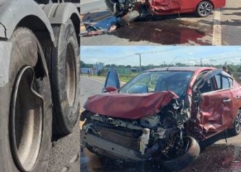 VÍDEOS – Acidente entre automóvel e caminhão tanque na BR 101, em Linhares