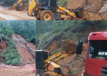 BR 262 – a queda de barreira atingiu oito carros. A via está operando no sistema pare e siga