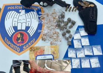 SOORETAMA – Bandido troca tiro com a Polícia fica ferido e a PM ainda apreende drogas, munições e revólver
