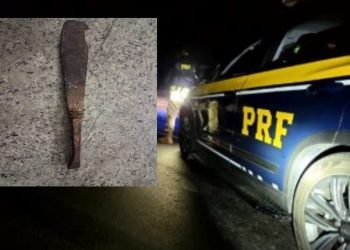 FLAGRANTE – PRF prende homem suspeito de agredir duas mulher, no rosto e nas mãos, com golpes de facão
