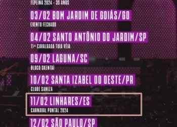 Vaza suposta programação de carnaval da Prefeitura de Linhares. Uma das atrações, que está na lista, está confirmada na programação