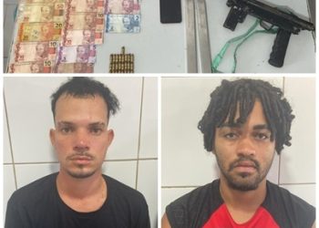 Polícia Militar em Sooretama prende dois jovens, com mandado de prisão em aberto e apreende submetralhadora e dinheiro