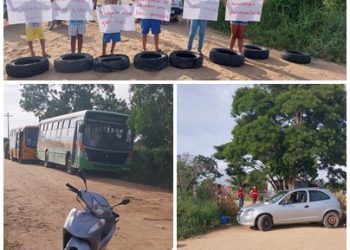 VÍDEO – Moradores do Palhal, em Linhares, protestam fechando estrada, reivindicando pavimentação e melhorias para a escola