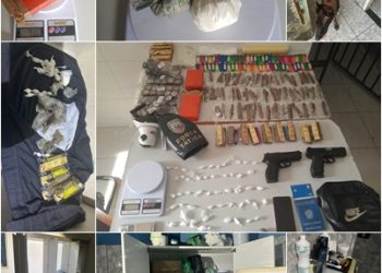 Farto material utilizado pelo tráfico de drogas e muita droga foi apreendido pela PM. Havia até câmera de vigilância