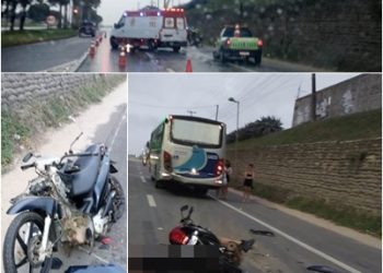 VÍDEO – Motociclista é socorrido em estado grave, após colidir em traseira de ônibus
