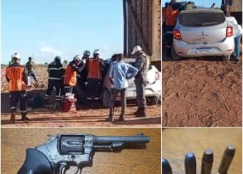 VÍDEO – Trio de assaltantes bate com veículo furtado, na traseira de carreta, em canavial, na cidade de Linhares