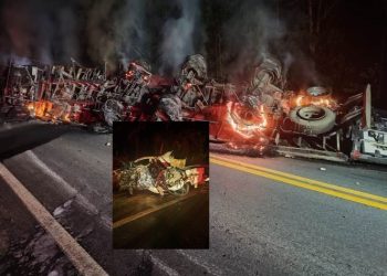 VÍDEO – Grave acidente na BR-101 em Sooretama envolvendo dois caminhões e uma pick-up deixa uma pessoa morta