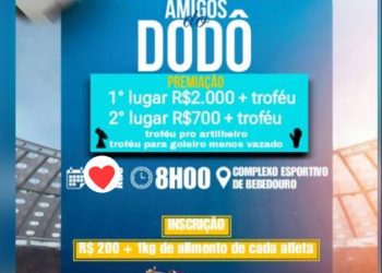 Neste domingo tem o 6º Torneio Beneficente Amigos do Dodô, no complexo esporte em Bebedouro