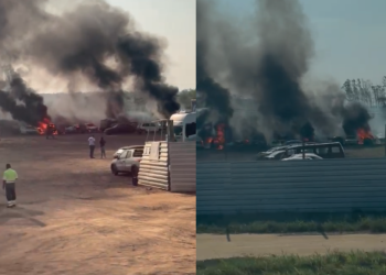 Incêndio de grandes proporções atinge pátio da RCA  às margens da BR-101 em Linhares