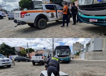 Ônibus de transporte escolar colide em pick-up da defesa civil de Linhares