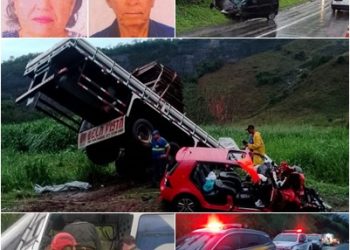 VÍDEO – Casal de idosos morre em acidente na BR 101. Filha dirigia o carro e foi socorrida por helicóptero