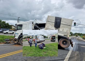 Vídeos – Colisão entre duas carretas, na BR 101, em Linhares, deixa dois motoristas feridos