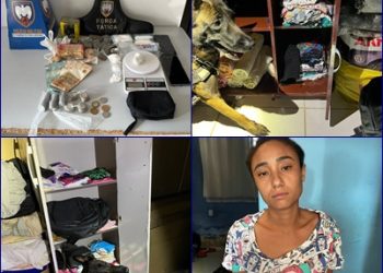 Força tática e k9, cumprem mandado e apreendem drogas no bairro Araçá, com o apoio da cadela Pantera.