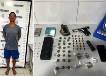Tentativa de fuga, prisão, apreensão de arma de fogo, escondida em parede; além de munições e drogas