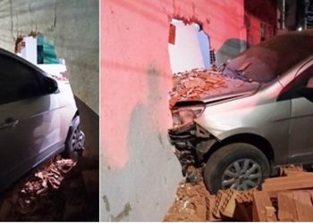 Siena colide contra residência no bairro Interlagos, em Linhares e condutora é levada para à delegacia