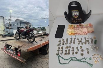 Força Tática recupera motocicleta com restrição de furto/roubo e apreende drogas no bairro Aviso, em Linhares