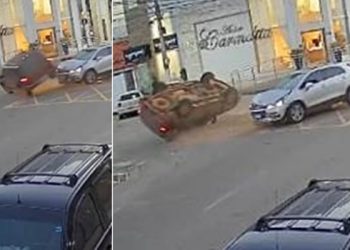 VÍDEO FLAGRANTE – Colisão seguida de capotamento assusta moradores no bairro Conceição, em Linhares