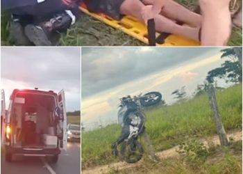 VÍDEO – Moto para em posição inusitada após acidente em Linhares