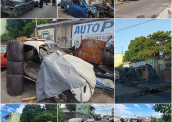 Veículos abandonados são retirados de vias no bairro Planalto, em Linhares,  após denúncia de moradores