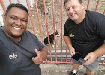 Amigos de trabalho usam criatividade e salvam cadela presa em portão no bairro Shell, em Linhares