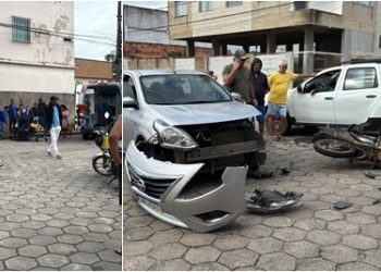 VÍDEO – Acidente grave entre carro e moto deixa motociclista ferido no bairro Araçá, em Linhares