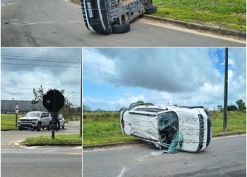 VÍDEO – Colisão entre dois Jeeps termina em tombamento no “Trevo da WEG”, em Linhares. Uma pessoa foi socorrida e leva para o hospital