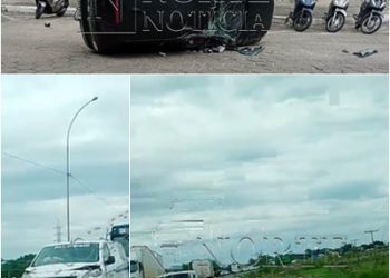 VÍDEOS: Trânsito em Linhares – Carro tomba no Centro e colisão na Ponte Joaquim Calmon causa congestionamento na BR-101