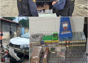 VÍDEO – Colisão entre carro e moto em Linhares deixa motociclista ferido e revela grande quantidade de cigarros sem nota fiscal