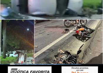 Acidente entre automóvel, caminhonete e motocicleta deixa motociclista ferido na BR-101, em Linhares. Teve teste do bafômetro