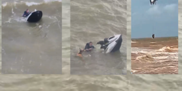 VÍDEO – Drama no mar: náufrago é resgatado a 3 km da costa em Regência após jetski virar em Linhares