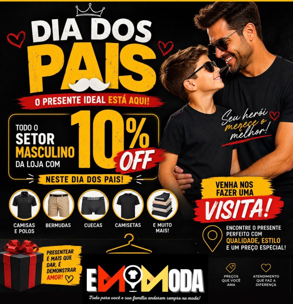 Ainda não comprou o presente do Dia dos Pais? Em Moda tem 10% de desconto em todo o setor masculino e abre até às 19h30 neste sábado