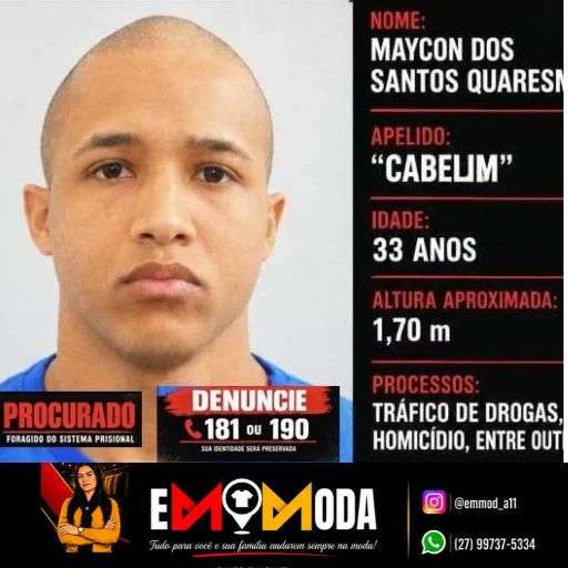 Buscas pelo fugitivo, “Cabelim”, preso por tráfico de drogas e homicídio, em Linhares, chegam ao quarto dia