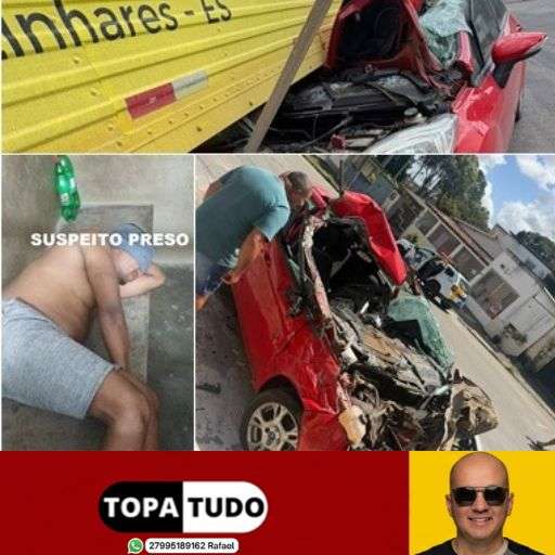 VÍDEO – Carro é furtado com chave na ignição em Linhares e acusado bate contra caminhão durante fuga